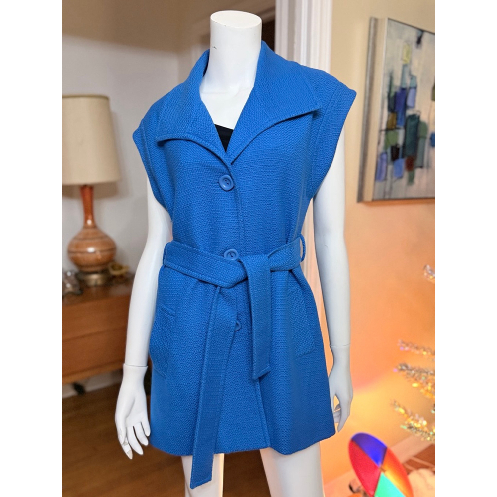 Trina Turk Blue Sleeveless Belted Vest
